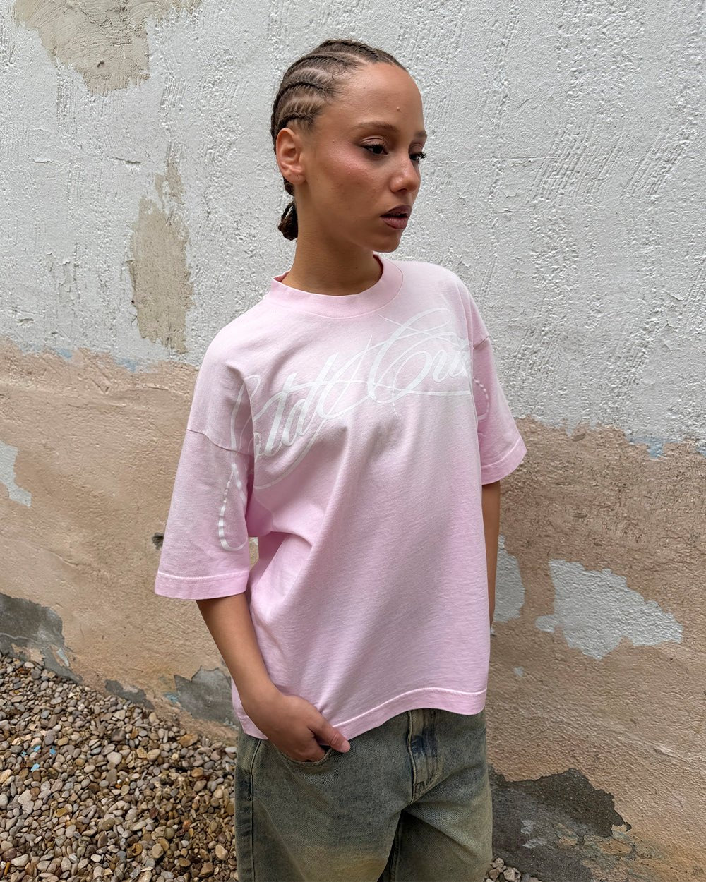 CROSSED SCRIPT TEE PINK