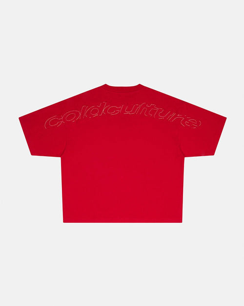 DISTRESS CURVED TEE RED