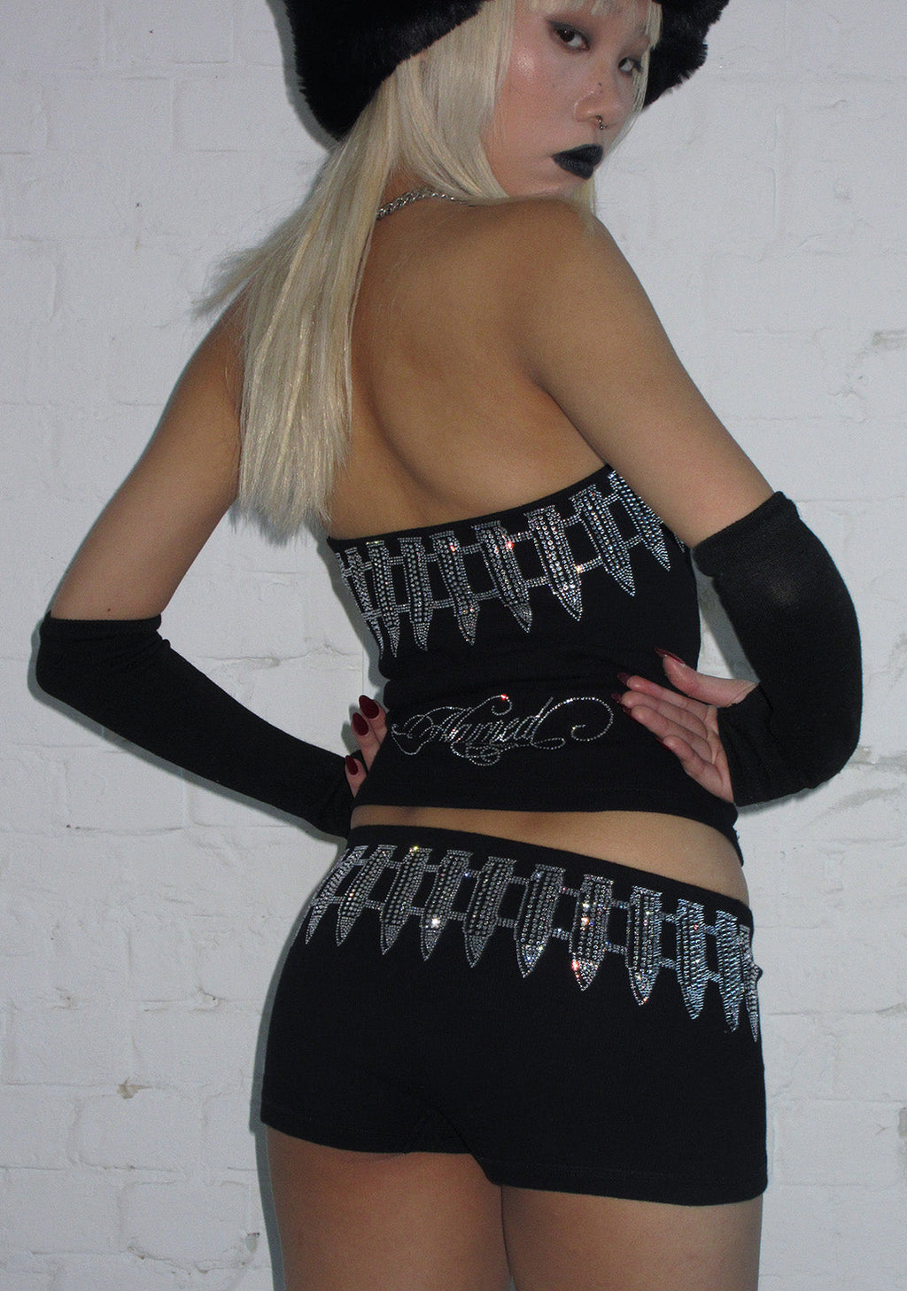 ENEMY RHINESTONE MICRO HOTPANT SHORTS BLACK