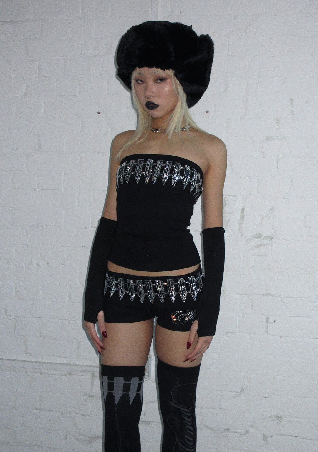 ENEMY RHINESTONE MICRO HOTPANT SHORTS BLACK
