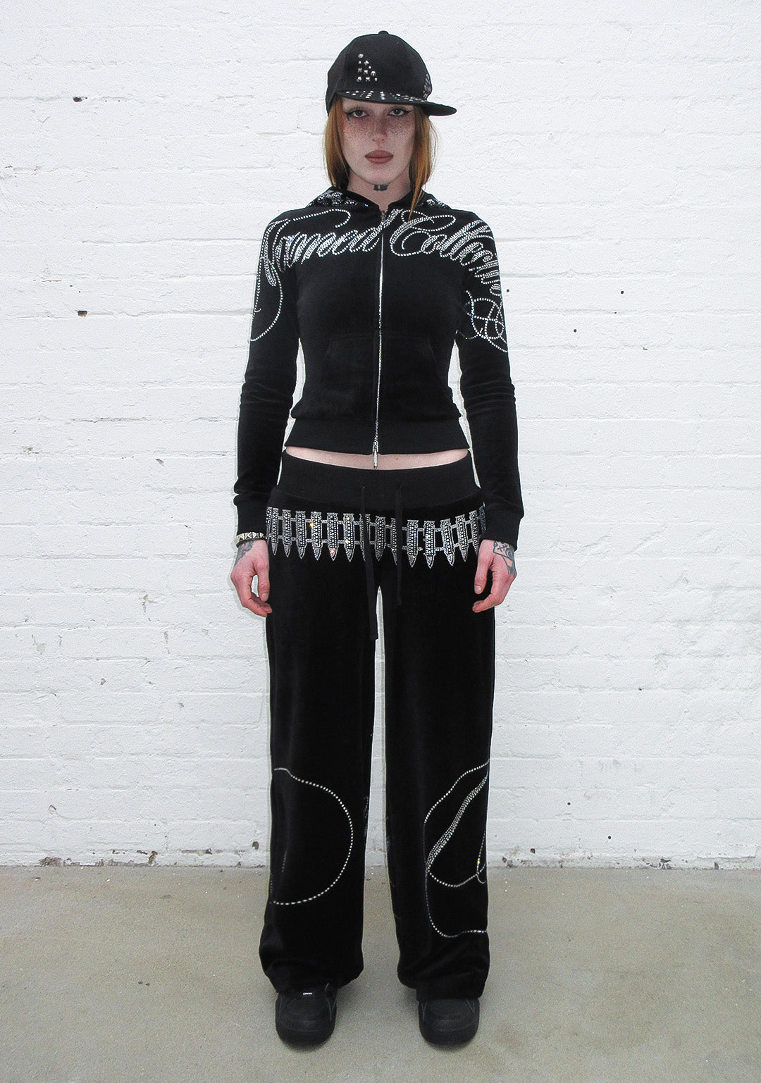 ENEMY RHINESTONE VELOUR ZIP HOODIE BLACK