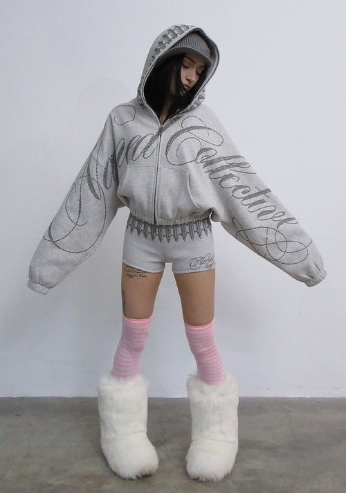 ENEMY STUDDED MICRO HOTPANT SHORTS GREY MARL