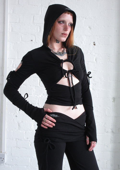 ENVY SCULPT STRETCH TIE HOODIE BLACK