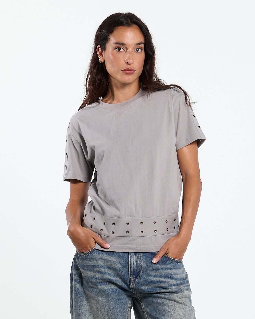 EYELET TEE LIGHT GREY