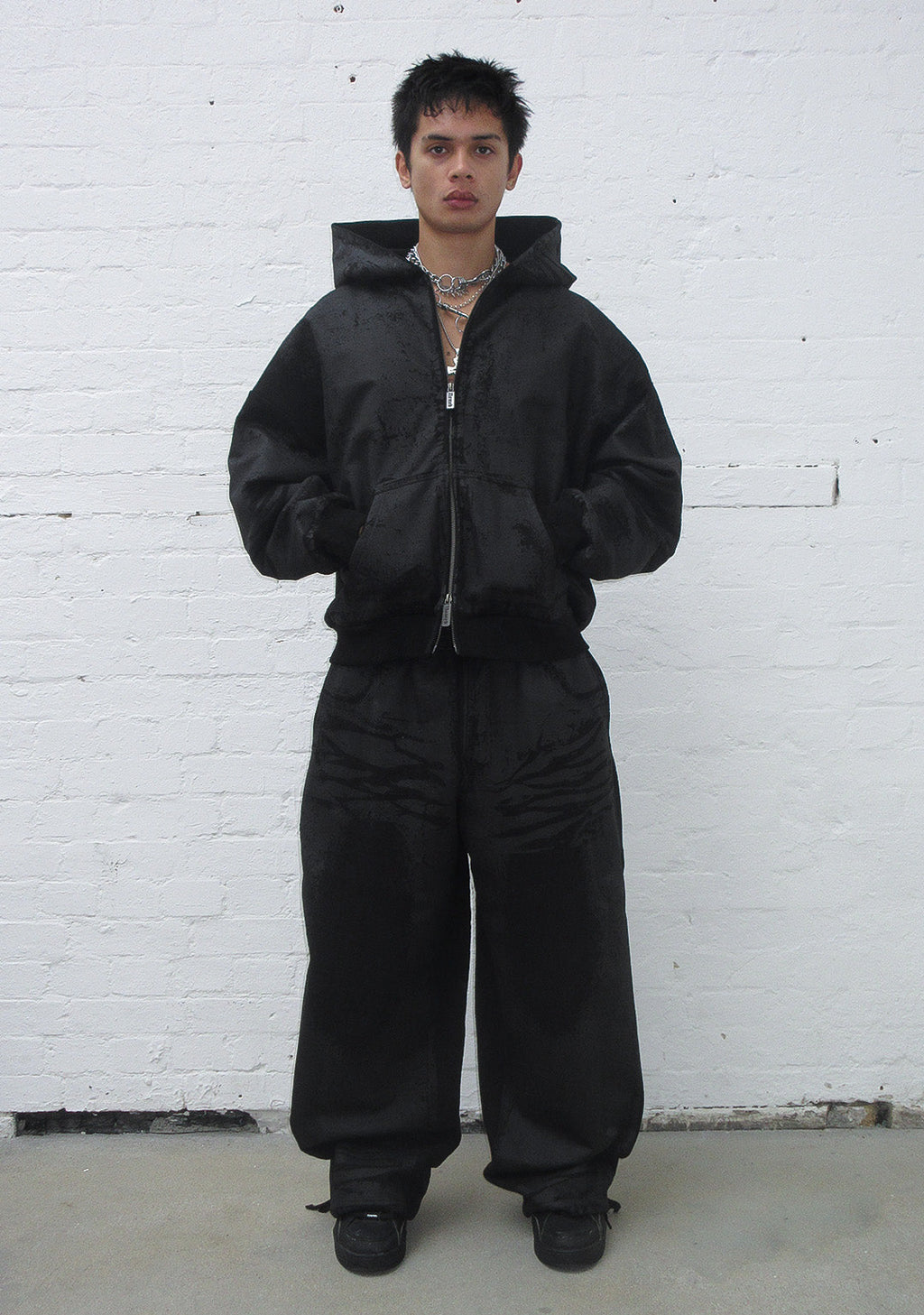 FAITHFUL LEATHER EFFECT ZIP HOODIE BLACK
