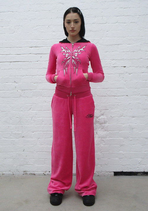 IDOL RHINESTONE VELOUR SWEATPANTS HOT PINK