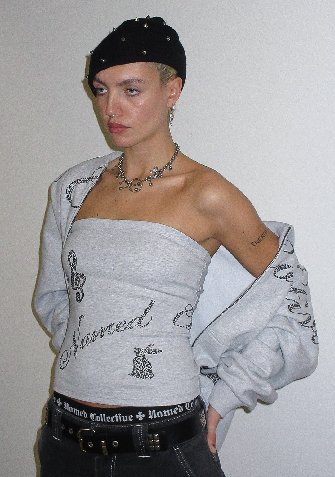 MUSE STUDDED TUBE TOP GREY MARL