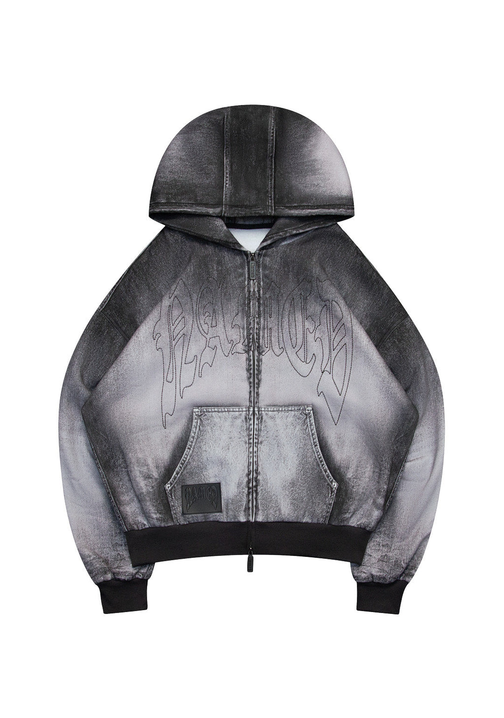 OFF GRID DENIM EFFECT ZIP HOODIE WASHED BLACK