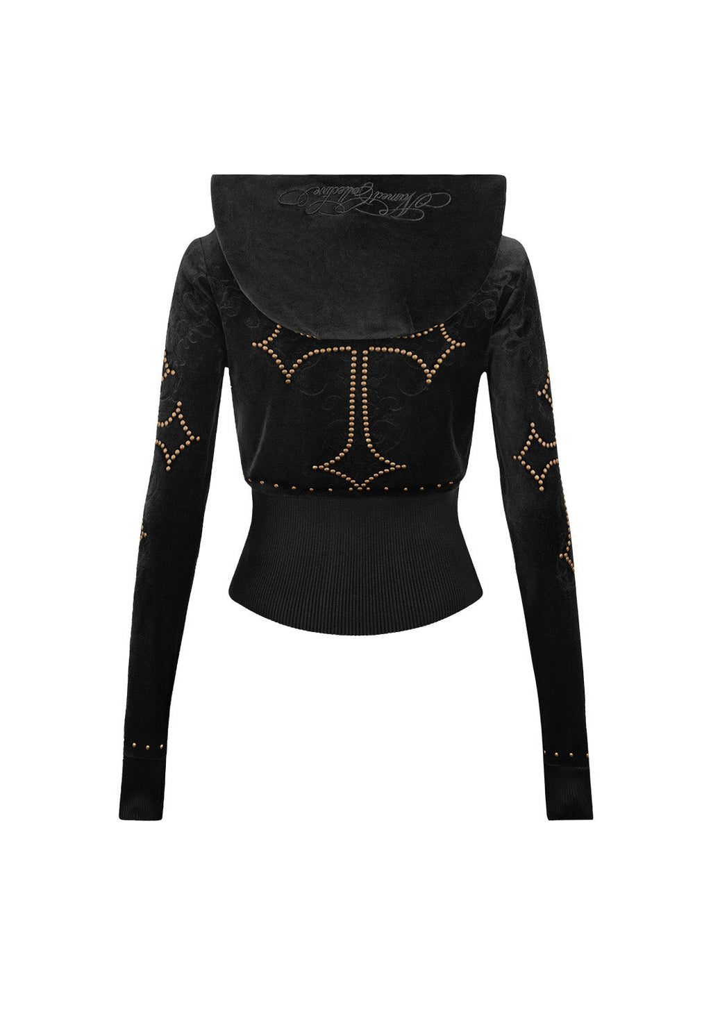 REBEL STUDDED VELOUR ZIP HOODIE BLACK