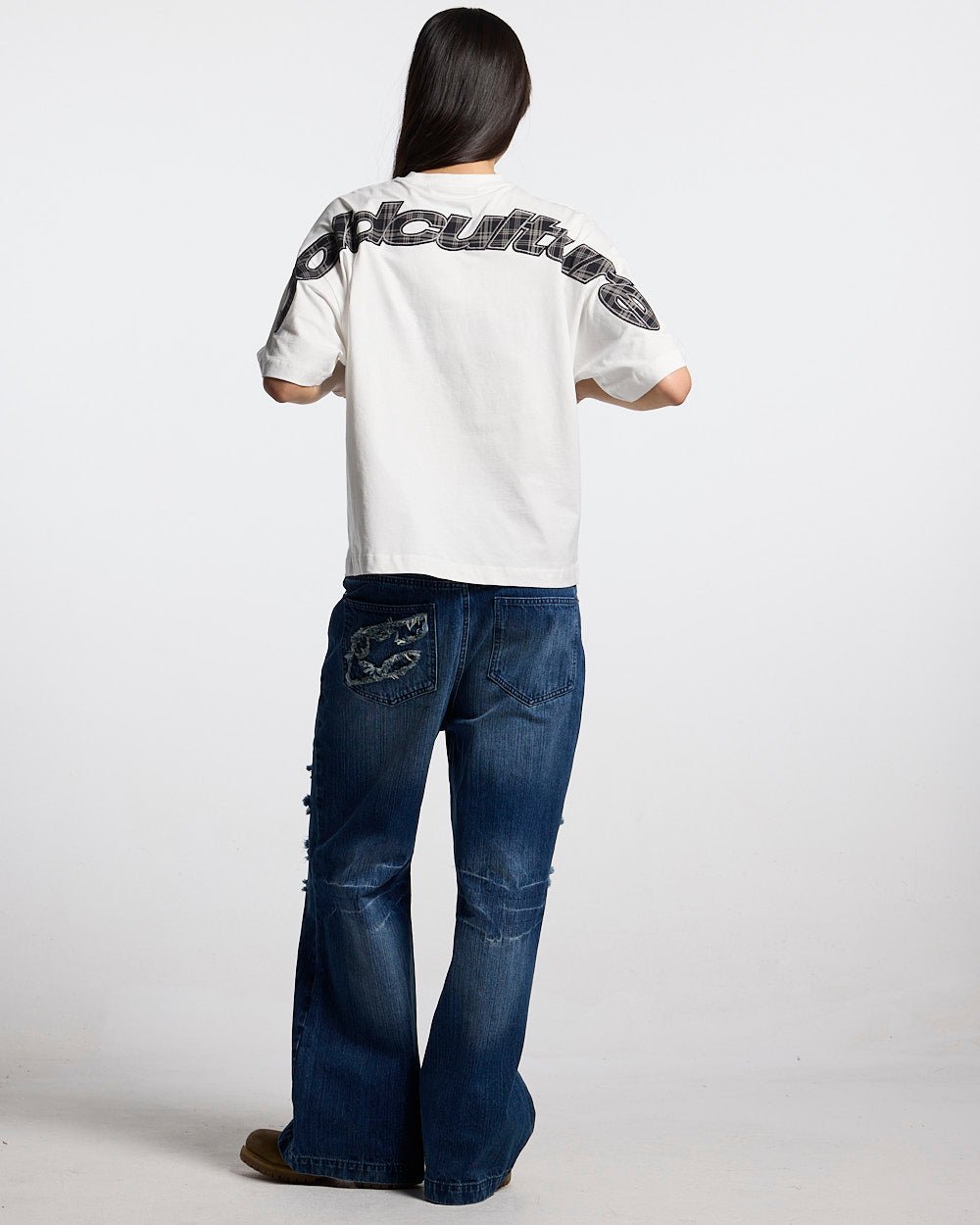 TARTAN CURVED TEE WHITE