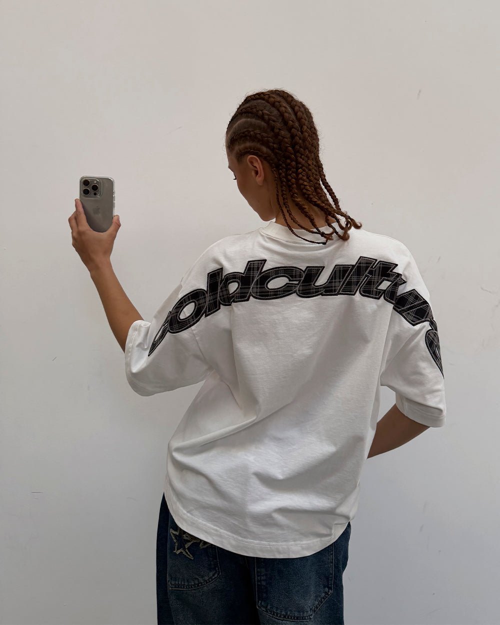 TARTAN CURVED TEE WHITE