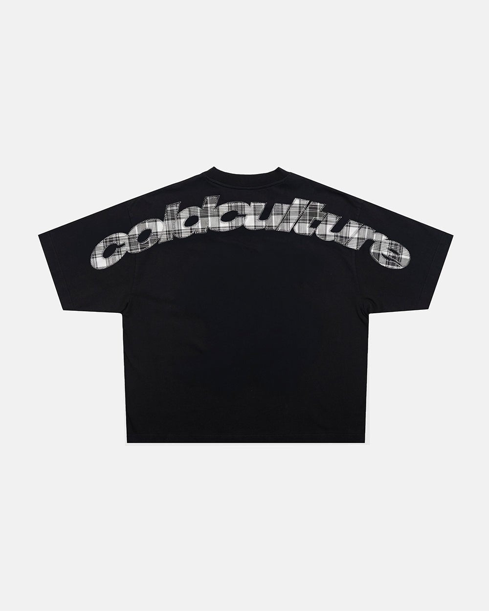 TARTAN DISTRESS CURVED TEE BLACK