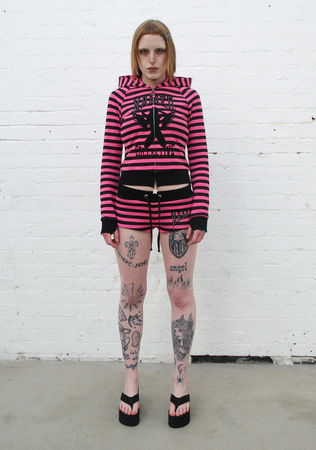 VICE RHINESTONE MICRO SHORTS HOT PINK STRIPE