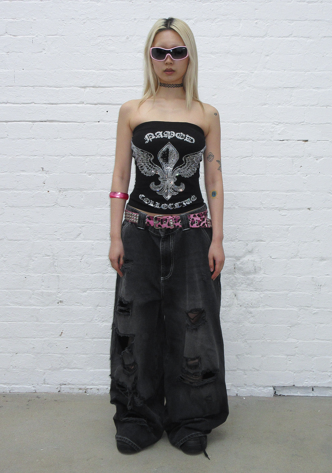 VORTEX RHINESTONE TUBE TOP BLACK